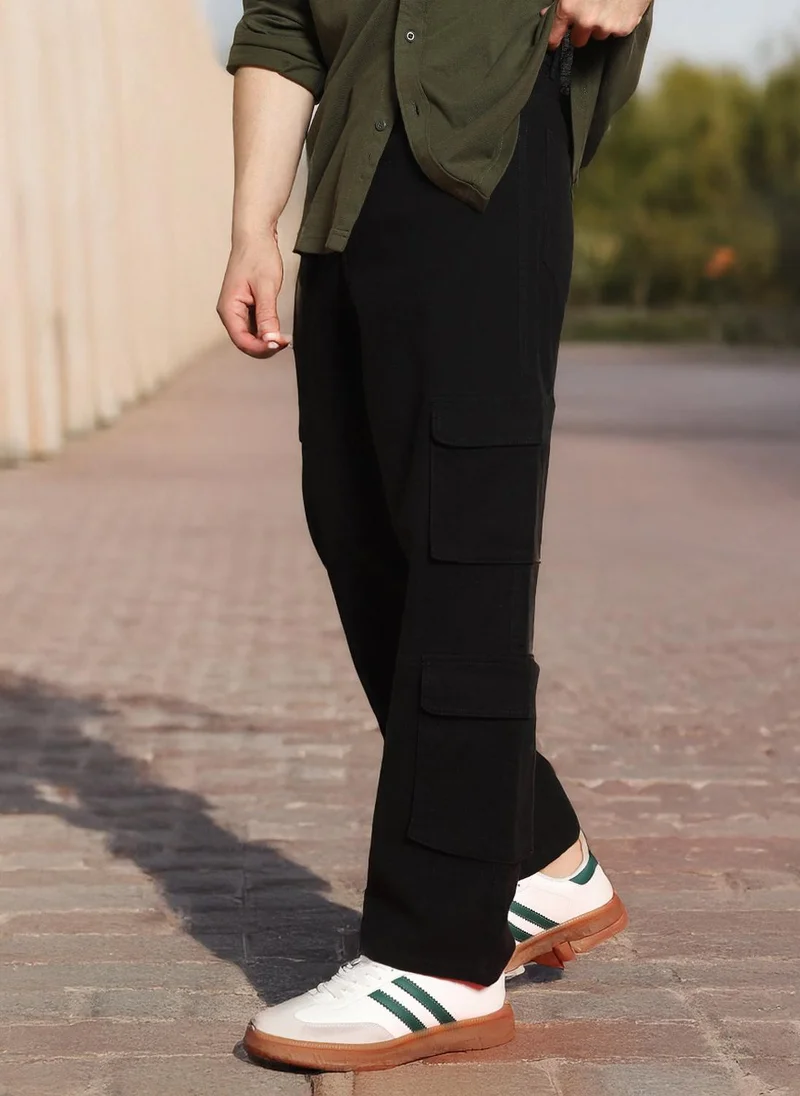 Urbano Fashion Men's Black Loose Baggy Fit Cargo Chino Pant with 8 Pockets Stretchable